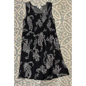 Croft & Barrow‎ Smocked Dress Bodice Sleeveless Black White Print Knee Length M